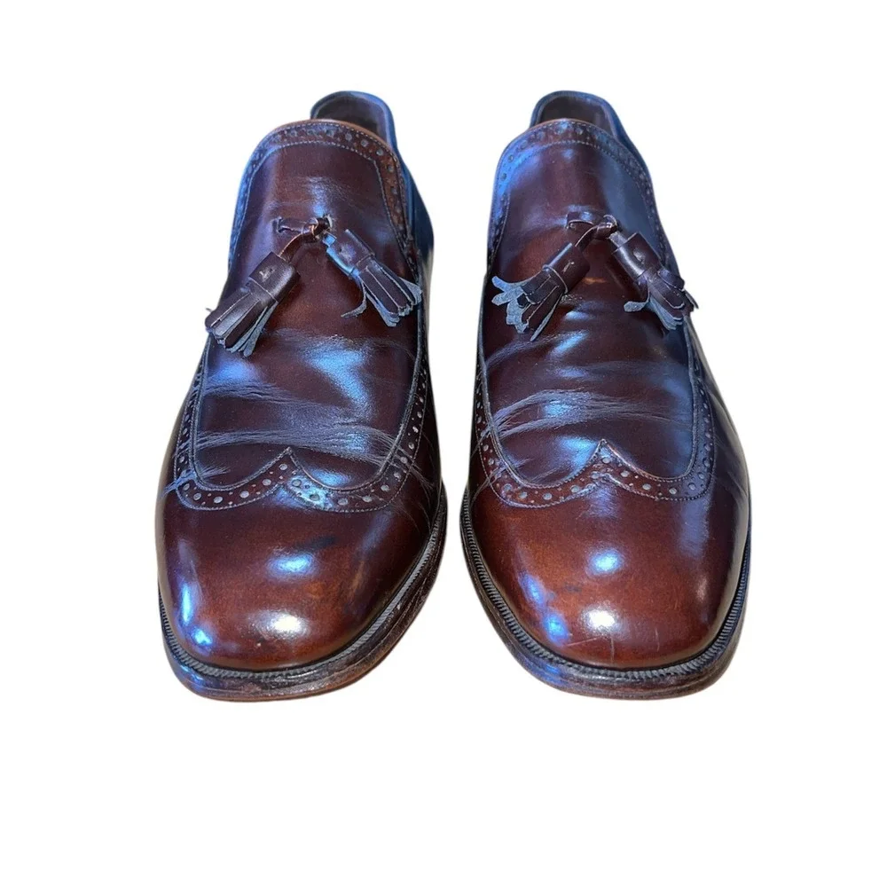 Johnston & Murphy Tassel Loafers Mens Size 10 Burgundy Leather Wingtip Brogue
